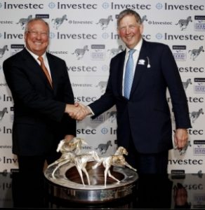 Investec's Bernard Kantor and Rupert Trevelyan, managing director of Epsom Downs Racecourse