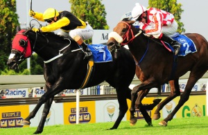 Top Gun! Piere Strydom drives Cherry On The Cake out to beat Enchanted Kingdom in Saturday's Gr3 Jacaranda Handicap