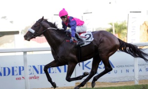 Legislate and Richard Fourie taking it easy at the finish of the Gr2 KRA Guineas