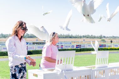 Lorette Louw and Tara Laing release the Thread Of Life white doves at Fairview