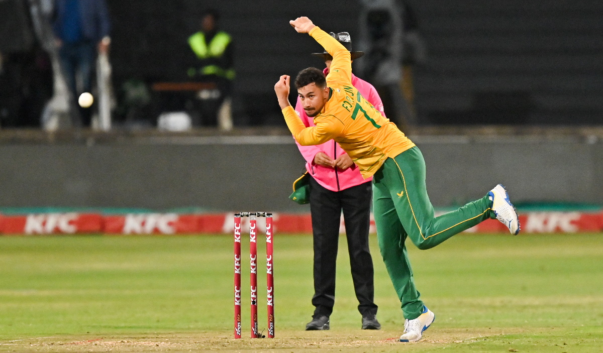 Bjorn Fortuin of South Africa during match two of the 2023 T20 International Series 