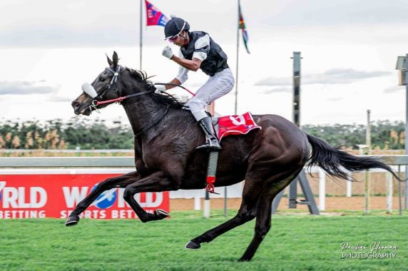 Breede Baby wins under jockey Zuzile Matwa at Fairview in July (Pic - Pauline Herman)