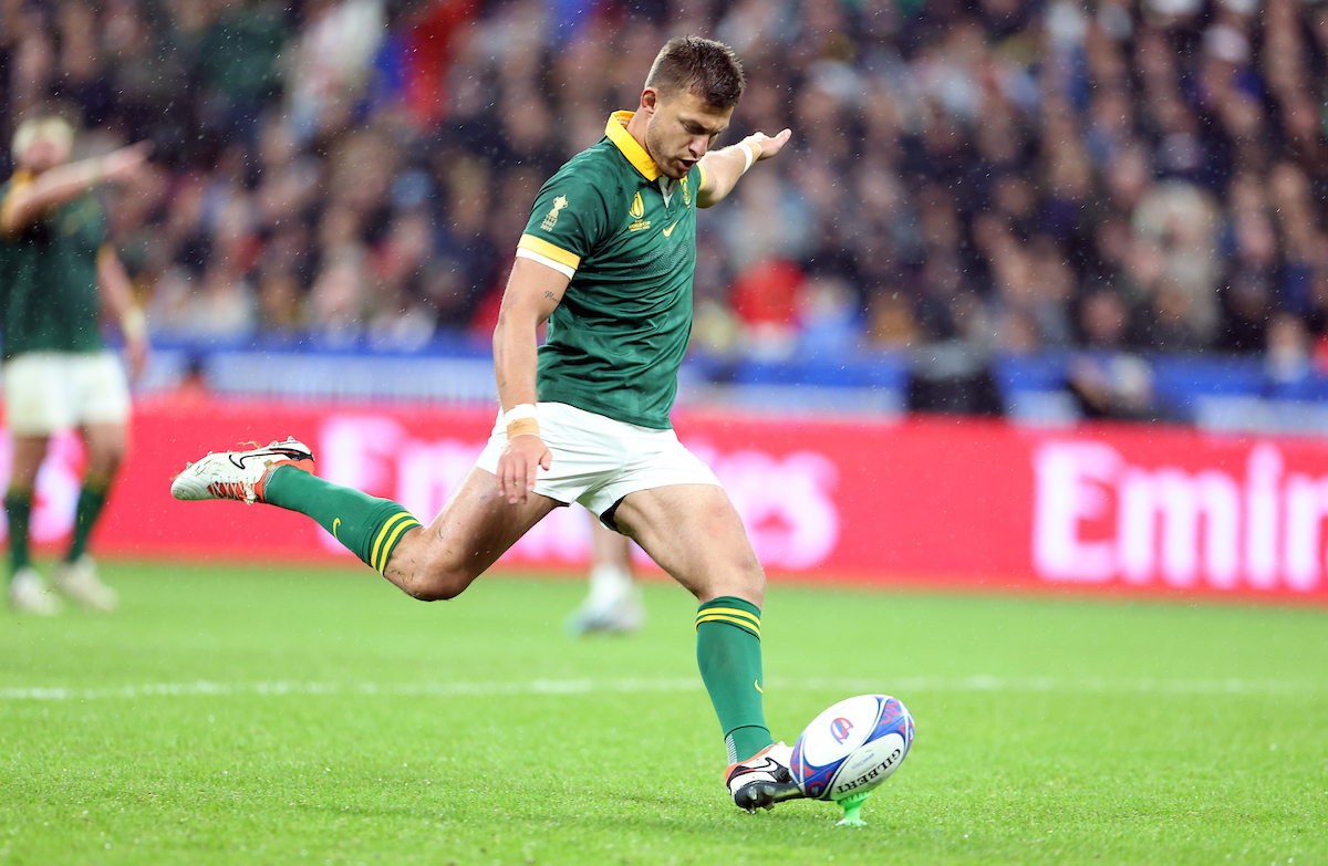 Handre Pollard of South Africa during the Rugby World Cup 2023 semi-final match (Pic - Steve Haag/Gallo Images)