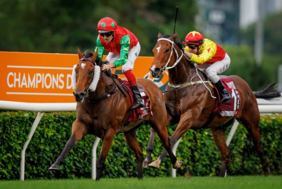 Invincible Sage with Hugh Bowman wins the Chairmans Sprint Prize on April 28 at Sha Tin (Pic – HKJC)