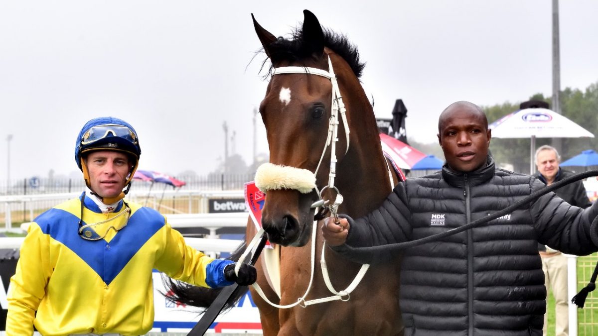 Vengi Masawi and Gavin Lerena with Turffontein winner, Jaham (Pic - JC Photos)