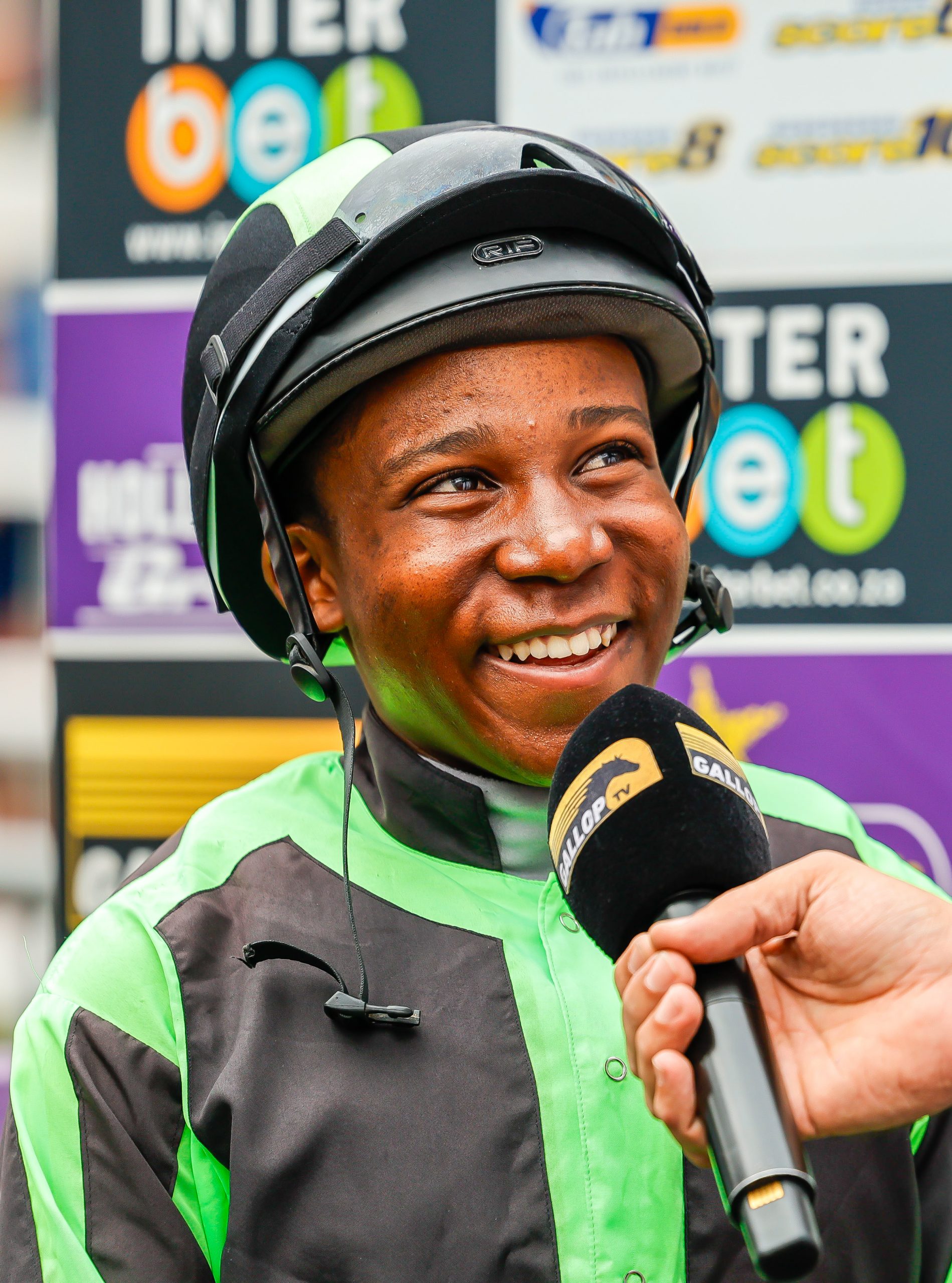 A smiling Mxolisi ‘Shaya’ Mbuto after his first winner last Wednesday (Pic - Candiese Lenferna)