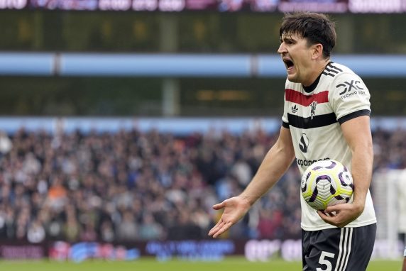 Harry Maguire of Manchester United reacts during the English Premier League match between Aston Villa and Manchester United (Pic - EPA/Tim Keeton)