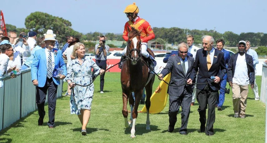 The Hon Gillian & Alec Foster lead in Gr3 Okapi Chairman's Cup winner, Doublemint (Pic - 4Racing)