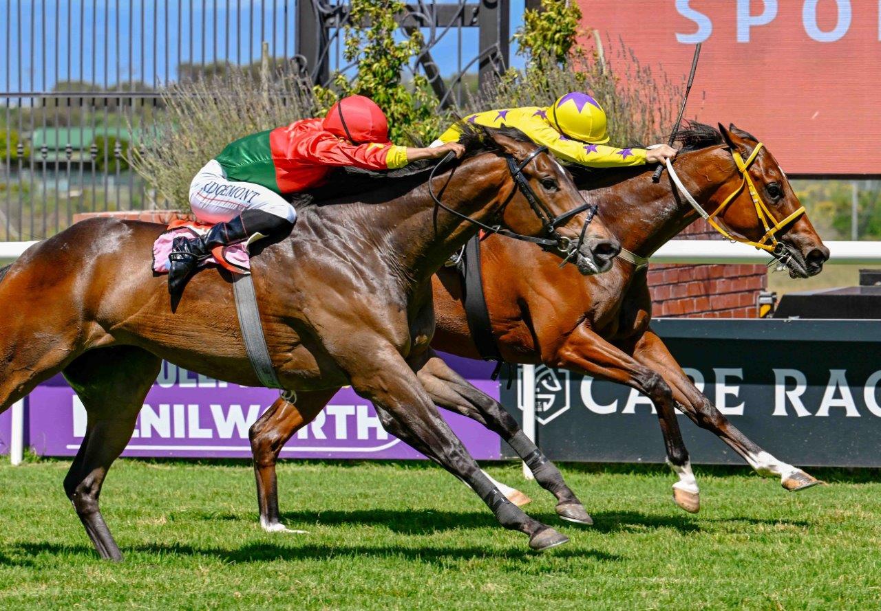 Ziyasha (Raymond Danielson) holds on to beat Meu Capitano under Richard Fourie (Pic - Chase Liebenberg)