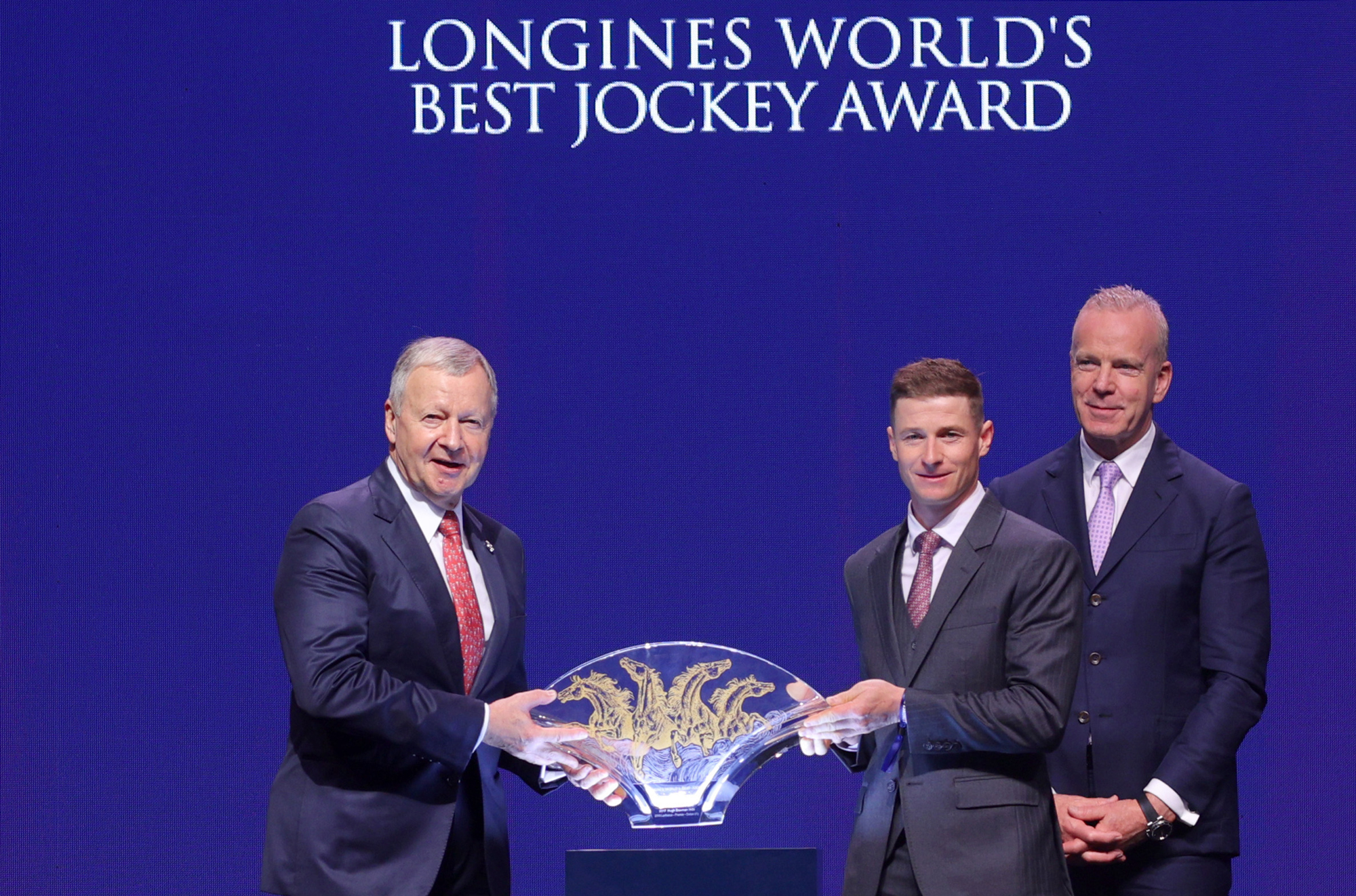 James McDonald accepts the LONGINES World’s Best Jockey Award (Pic - HKJC)