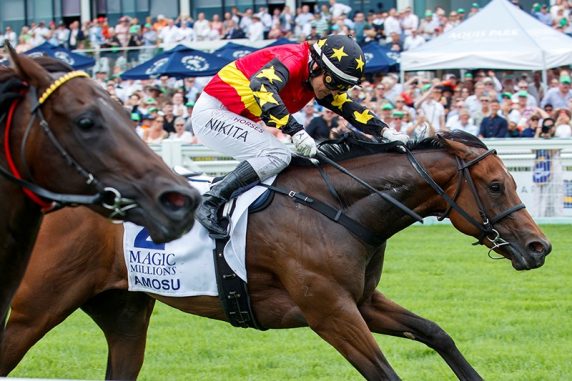 Amosu (Nikita Beriman) storms home in thrilling debut win (Pic - Magic Millions)