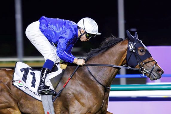 First Conquest (Mickael Barzalona) victoriously overcomes the wide draw at Meydan (Pic – DRC)