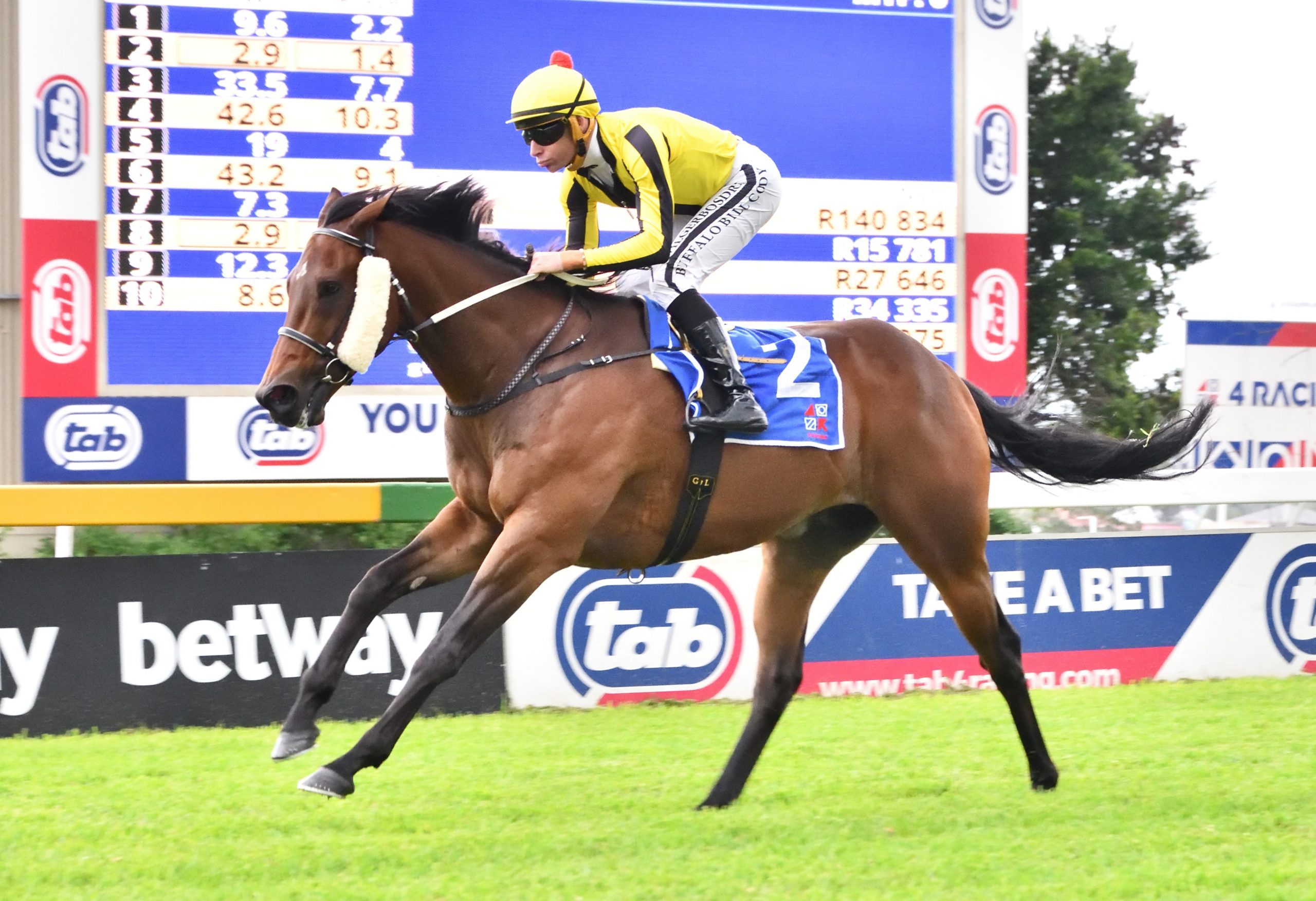 Pomodoro’s Jet (Gavin Lerena) goes all the way to win the first feature of the day at Turffontein (Pic - JC Photos)