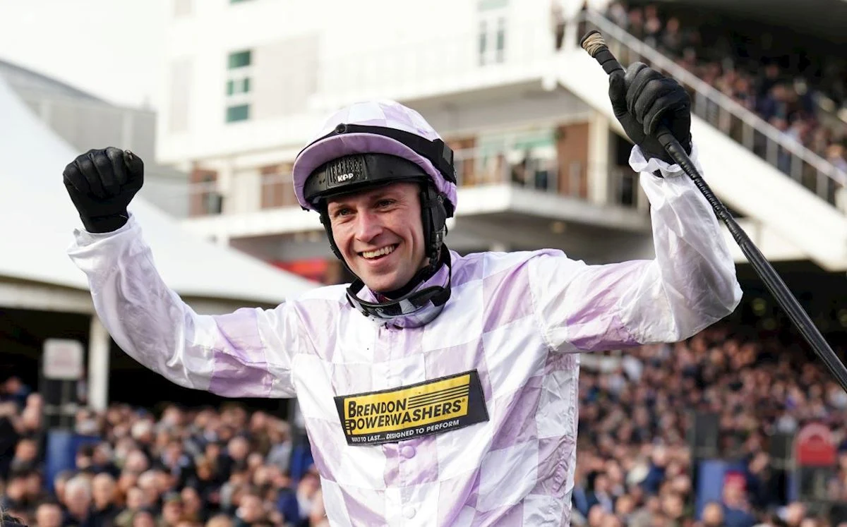 An ecstatic Lorcan Williams enjoys the win (Pic - The Jockey Club)