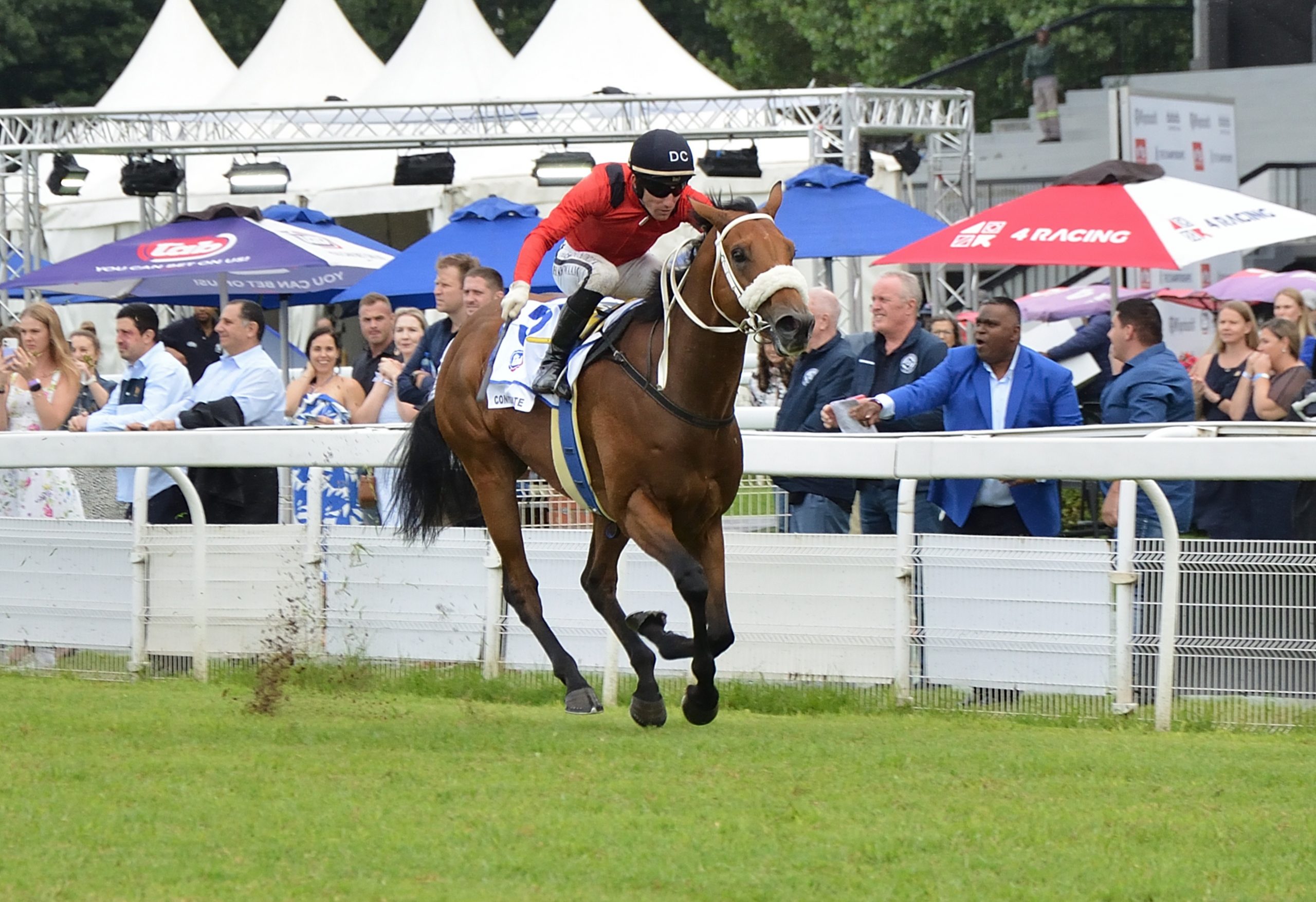 Confederate (Craig Zackey) gives sire Fire Away his maiden Gr1 success (Pic - JC Photos)