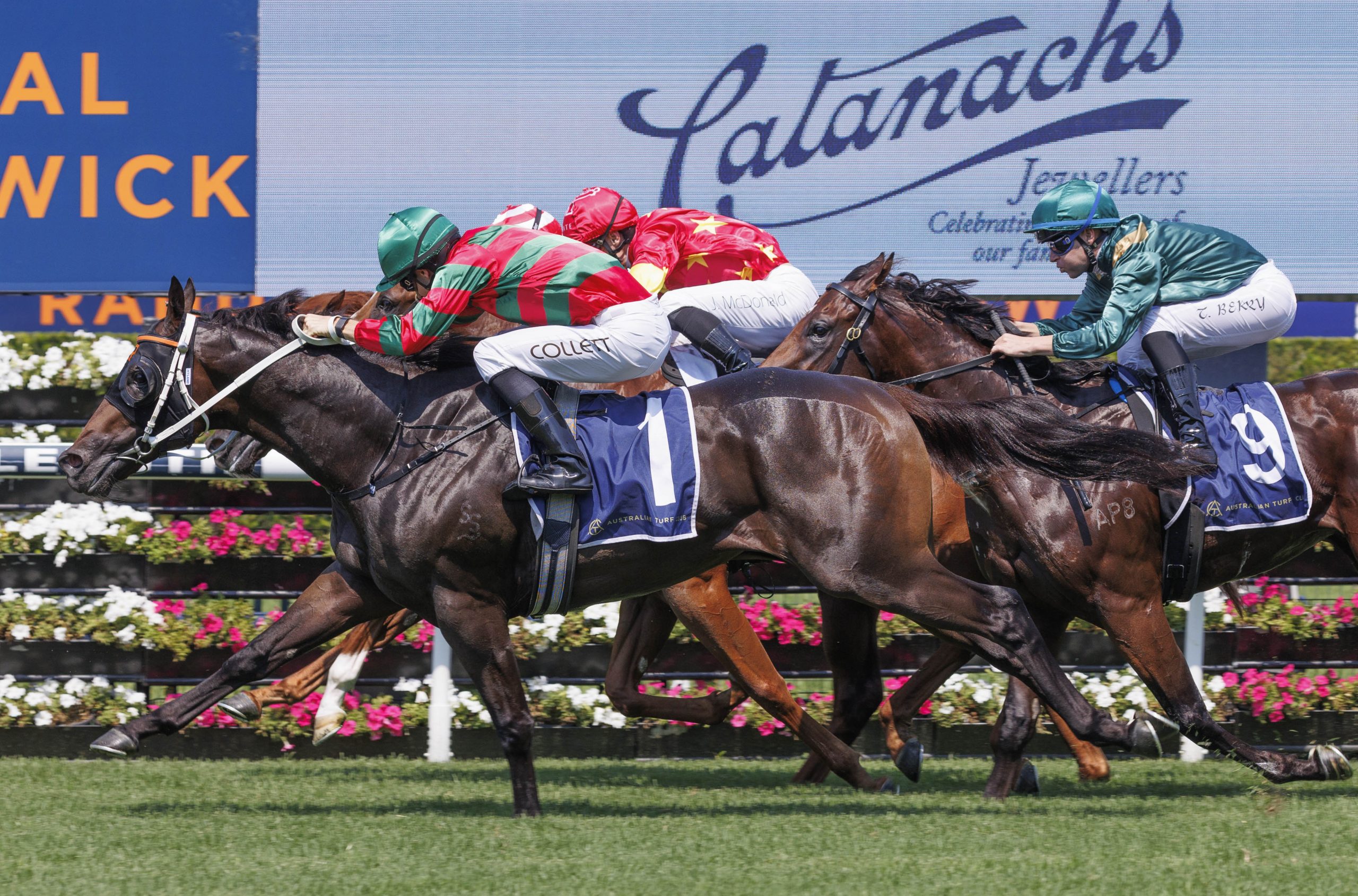 Rivellino (Jason Collett, outside) wins the Skyline Stakes at Randwick (Pic - Martin King/Sportpix)